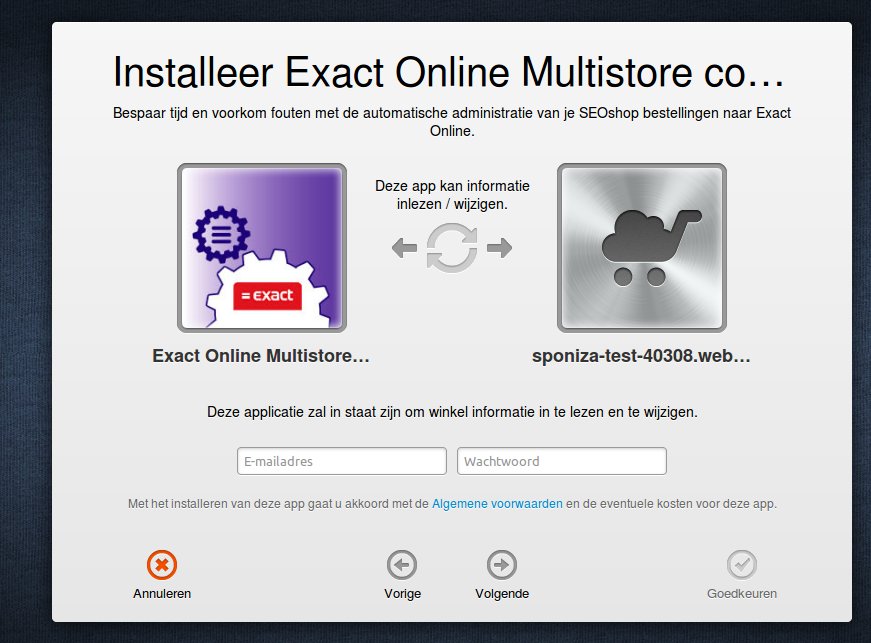 Start installatie SEOshop - Exact Online